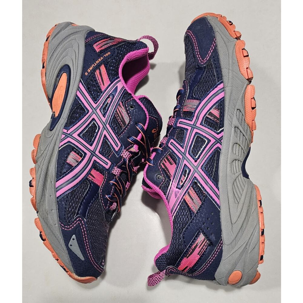 ASICS Gel Venture 5 Women’s Trail Running Shoes Size 6.5 Navy Pink Orange Athlet